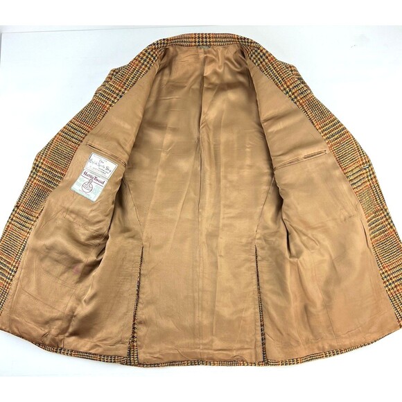 Vintage 60s Harris Tweed Sport Coat Blazer Mens 42R Glen Plaid 2 Button Tan - Picture 9 of 10